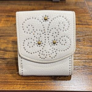 Brighton White Studded Leather Compact Wallet with Brass Accents